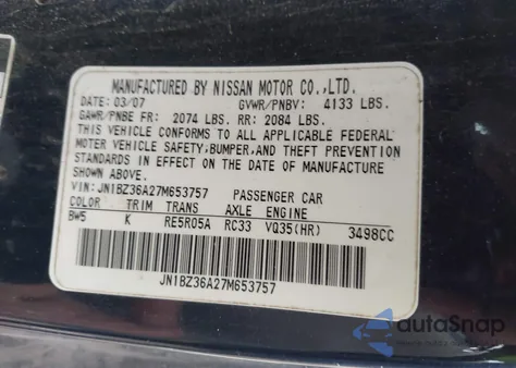 2007 Nissan 350Z Touring z USA, uszkodzony, nr VIN JN1BZ36A27M653757